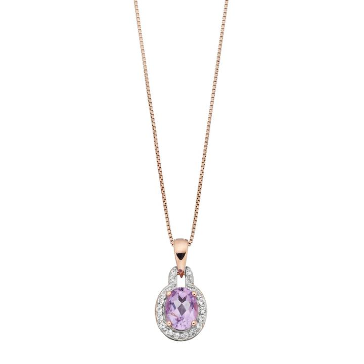 14k Rose Gold Over Silver Amethyst & White Topaz Oval Halo Pendant Necklace, Women's, Size: 18, Purple