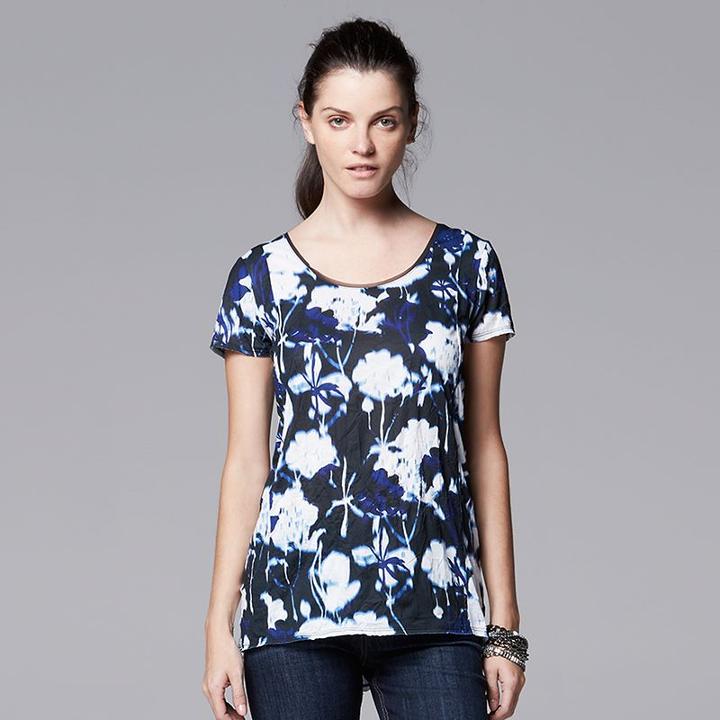 Women's Simply Vera Vera Wang Print Crinkle Tee, Size: Medium, Blue (navy)