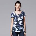 Women's Simply Vera Vera Wang Print Crinkle Tee, Size: Medium, Blue (navy)