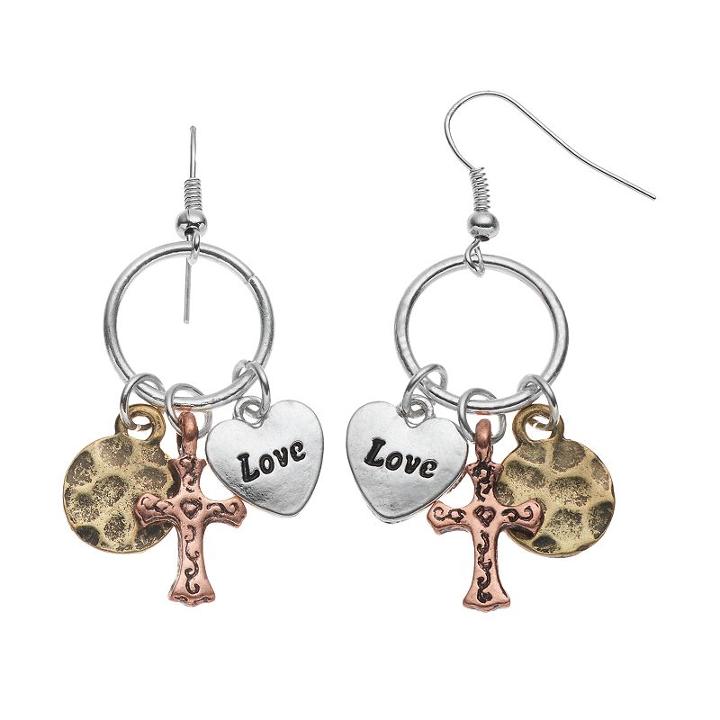 Believe In Heart & Cross Charm Drop Earrings, Women's, Multicolor