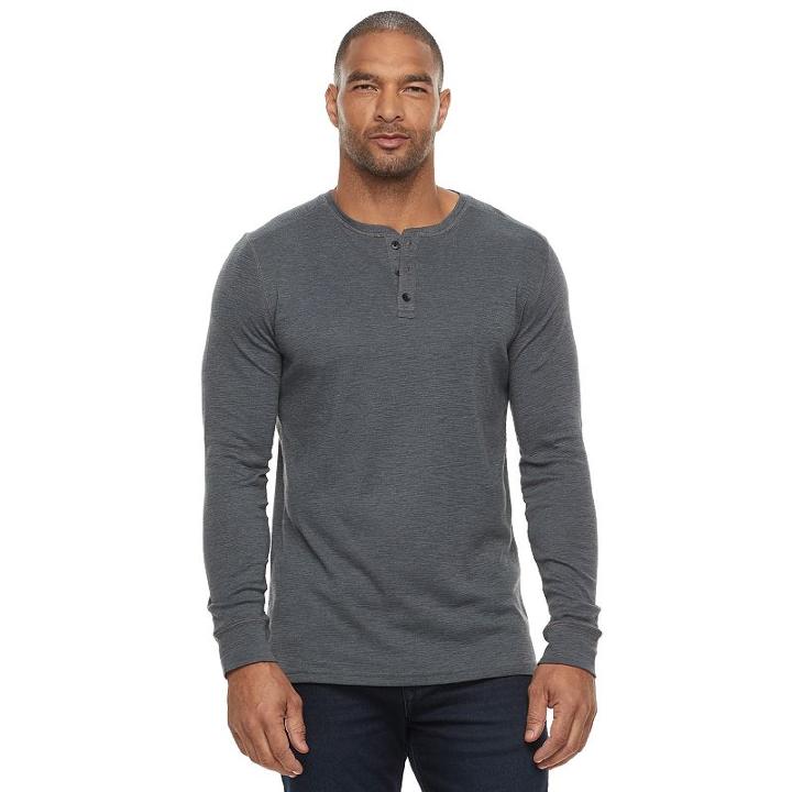 Big & Tall Apt. 9&reg; Premier Flex Slubbed Henley, Men's, Size: M Tall, Grey (charcoal)