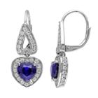 Lab-created Blue & White Sapphire Sterling Silver Heart Drop Earrings, Women's