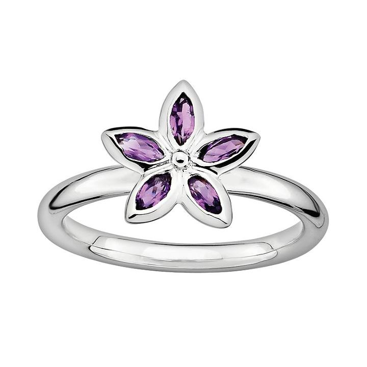 Stacks And Stones Sterling Silver Amethyst Flower Stack Ring, Women's, Size: 6, Purple