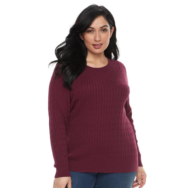 Plus Size Croft & Barrow® Essential Cable-knit Sweater, Women's, Size: 3xl, Dark Red
