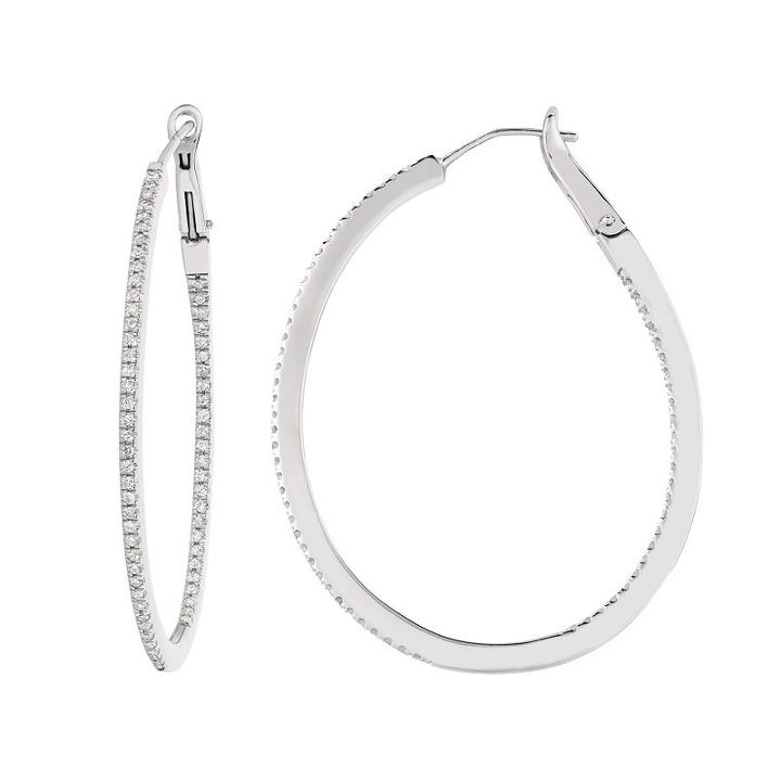 1/2 Carat T.w. Diamond Sterling Silver Inside-out Oval Hoop Earrings, Women's, White