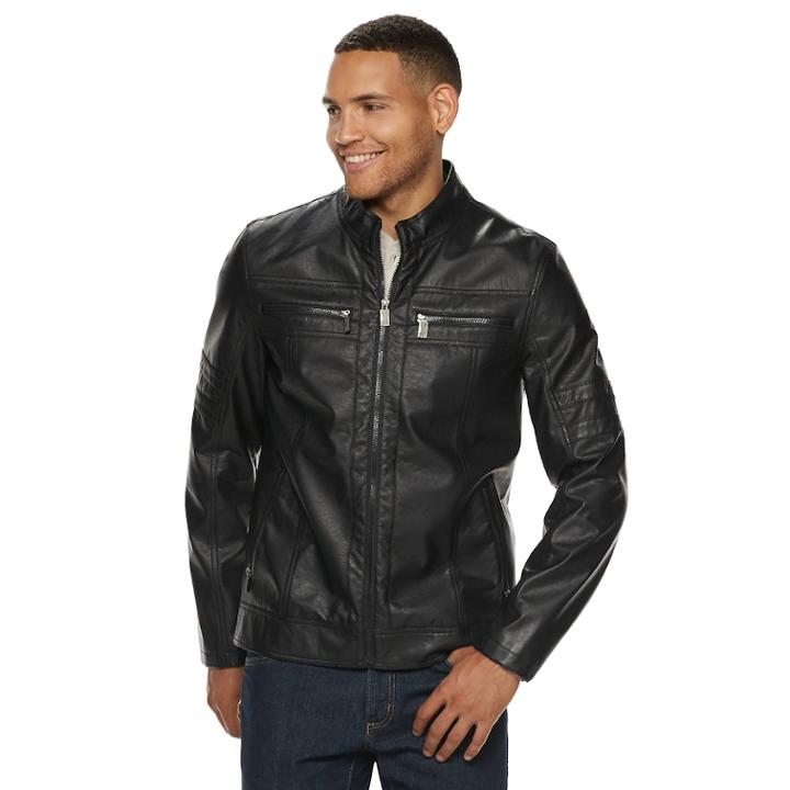 Men's Urban Republic Faux-leather Biker Jacket, Size: Medium, Black