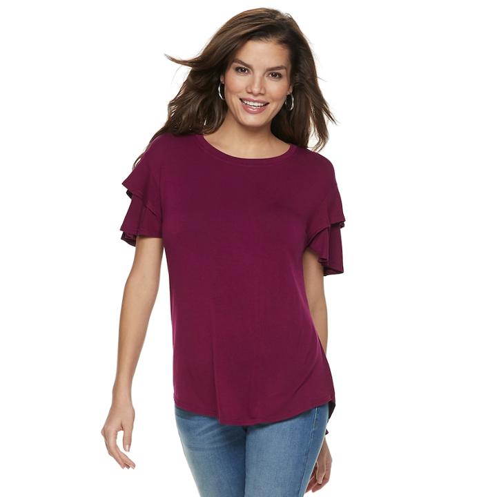 Women's Apt. 9® Ruffle Tee, Size: Medium, Dark Red