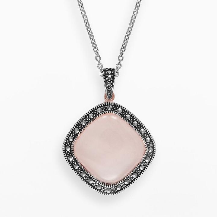 Lavish By Tjm 14k Rose Gold Over Silver And Sterling Silver Rose Quartz Halo Pendant- Made With Swarovski Marcasite, Women's, Size: 18, Red