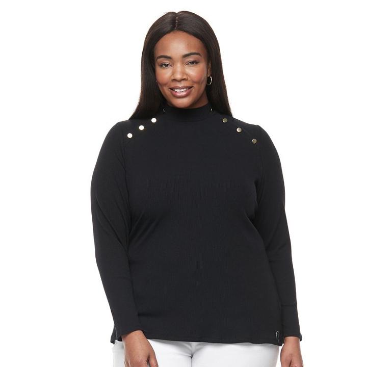 Plus Size Croft & Barrow&reg; Mock Neck Tee, Women's, Size: 1xl, Black
