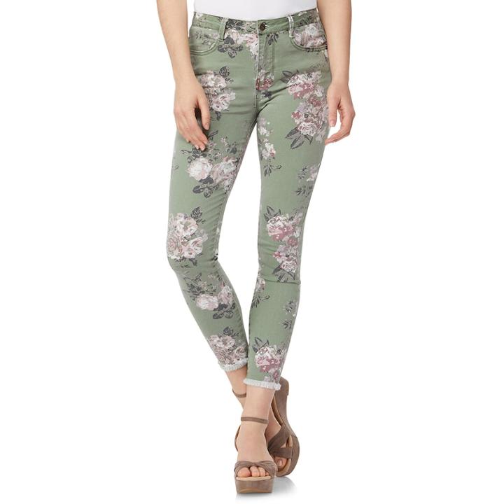 Juniors' Wallflower Floral Frayed-hem Ankle Jeans, Teens, Size: 5, White