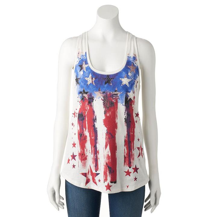 Women's Rock & Republic® Embellished Stars & Stripes Tank, Size: Large, White Oth