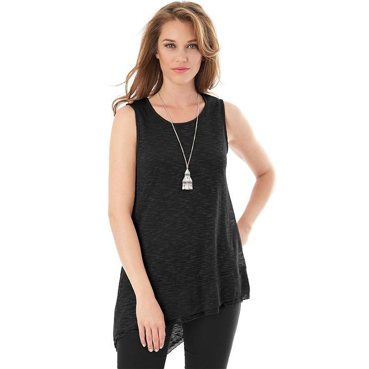 Women's Ab Studio Asymmetrical Hem Necklace Tank, Size: Xlrg Av/rg, Black