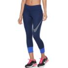 Women's Nike Power Essential Swoosh Running Capris, Size: Xs, Med Blue