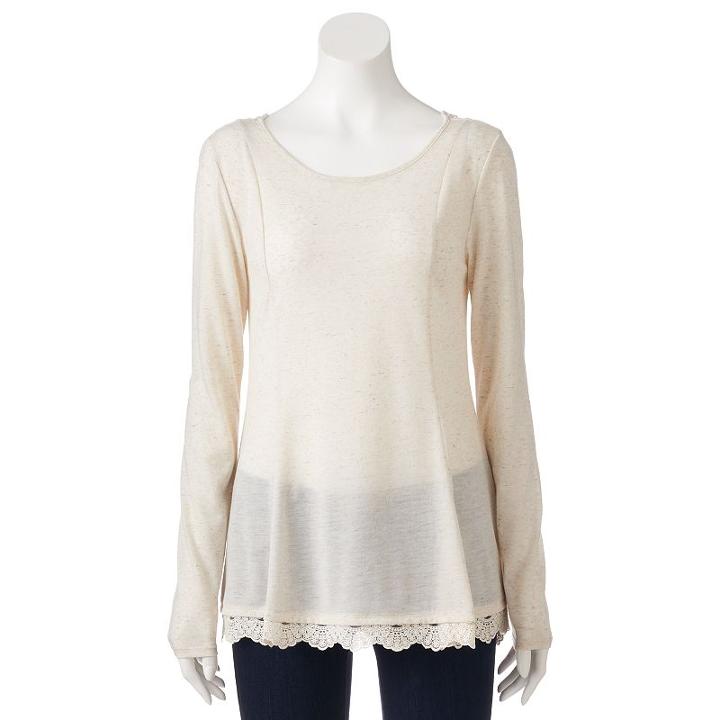 Juniors' Rewind Crochet Trim Tunic Top, Girl's, Size: Small, Lt Beige