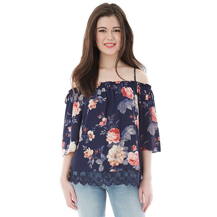 Juniors' Iz Byer California Lace Hem Off Shoulder Top, Girl's, Size: Large, Ovrfl Oth