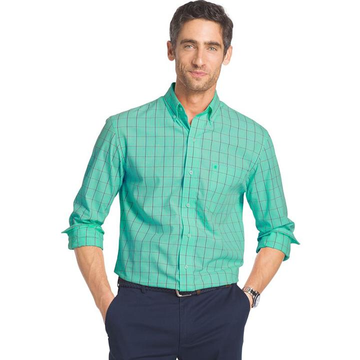 Men's Izod Classic-fit Windowpane Button-down Shirt, Size: Xxl, Brt Green
