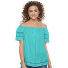 Juniors' So&reg; Short Sleeve Off Shoulder Top, Girl's, Size: Xs, Med Green