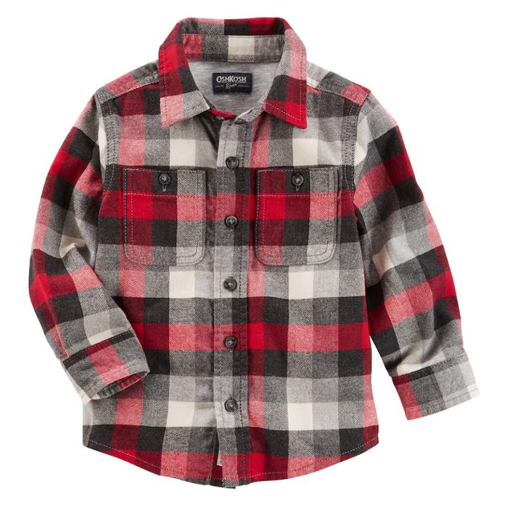 Boys 4-12 Oshkosh B'gosh&reg; Flannel Plaid Button Down Shirt, Size: 4, Red Black Plaid
