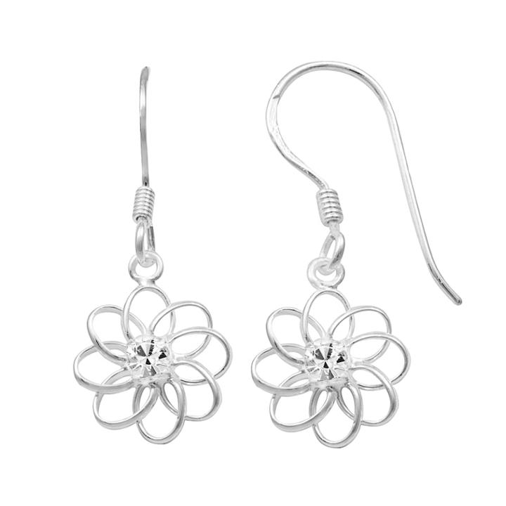 Crystal Sterling Silver Flower Drop Earrings, Women's, Grey