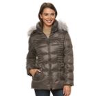 Women's Halitech Hooded Faux-fur Trim Puffer Jacket, Size: Large, Grey