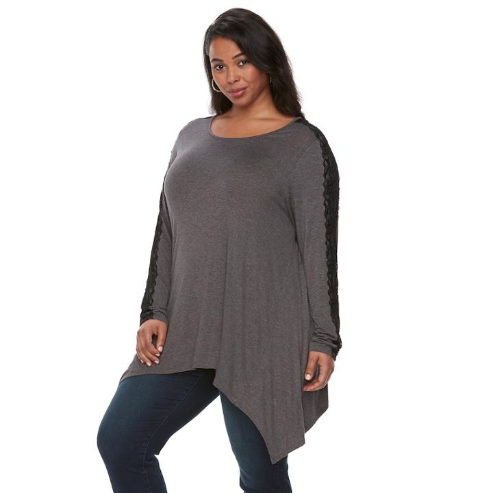 Plus Size Apt. 9&reg; Lace Sleeve Handkerchief Hem Tunic, Women's, Size: 2xl, Blue (navy)