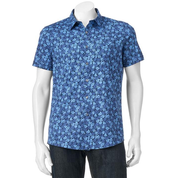 Men's Apt. 9&reg; Slim-fit Patterned Button-down Shirt, Size: Small Slim, Blue