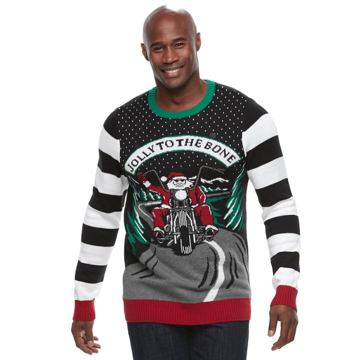 Big & Tall Biker Santa Ugly Christmas Sweater, Men's, Size: Xl Tall, Black