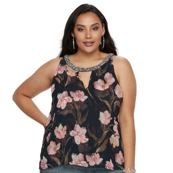 Plus Size Jennifer Lopez Floral Embellished Tank, Women's, Size: 2xl, Black
