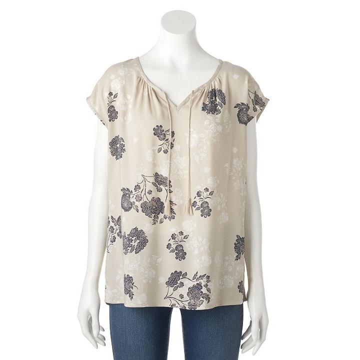 Women's Sonoma Goods For Life&trade; Floral Splitneck Top, Size: Large, White Oth
