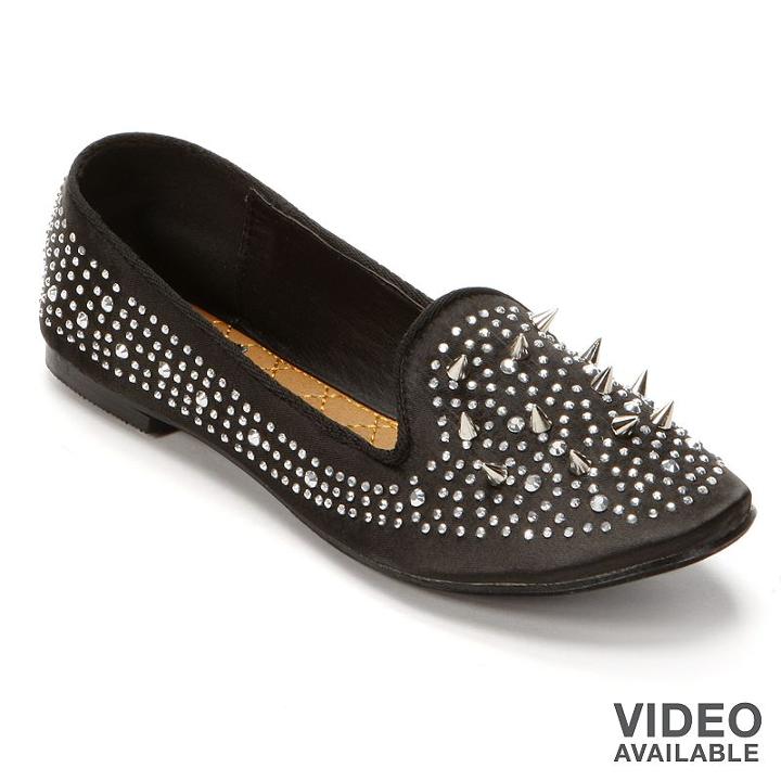 Nyla Tabitha Women's Studded Smoking Flats, Girl's, Size: 7, Black