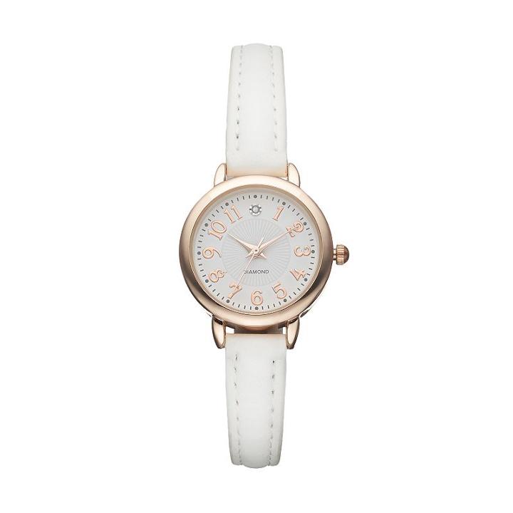 Women's Diamond Leather Watch, Size: 2xl, White