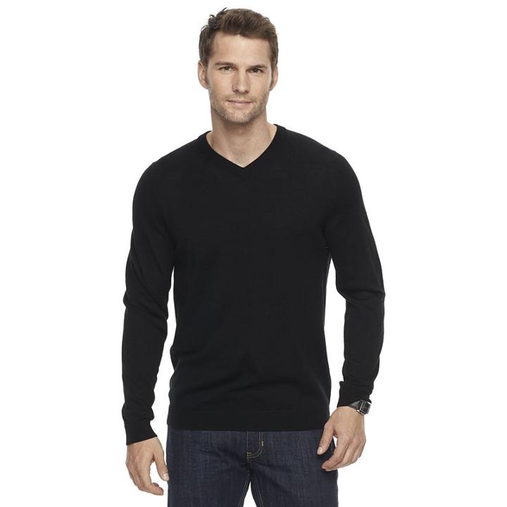 Men's Apt. 9&reg; Modern-fit 12gg Merino V-neck Sweater, Size: Large, Black