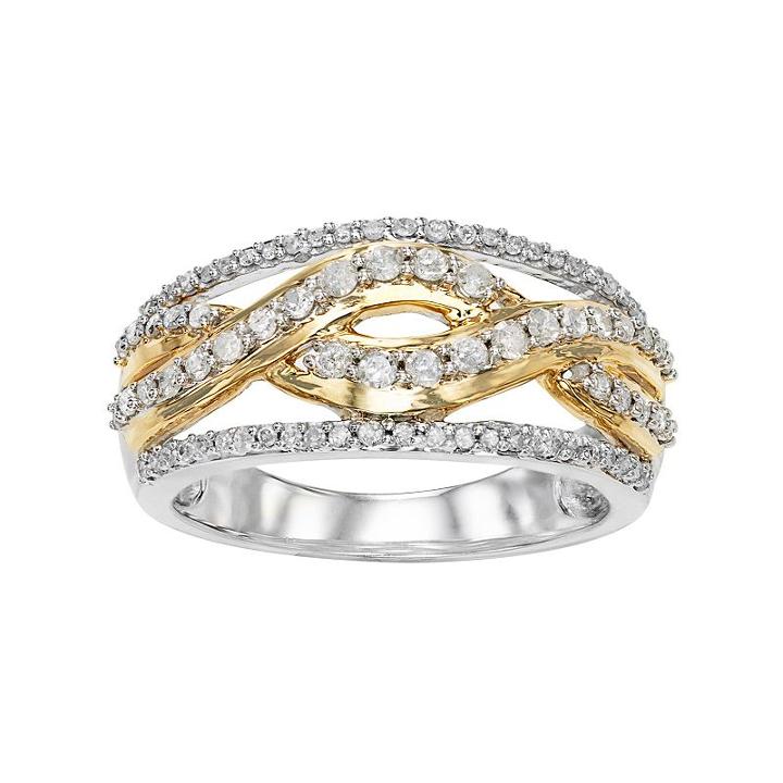 Two Tone 10k White Gold 1/2 Carat T.w. Diamond Crisscross Ring, Women's, Size: 6
