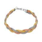 14k Gold Over Silver And Sterling Silver Tri-tone Mesh Braided Bracelet, Women's, Size: 7.5, Multicolor