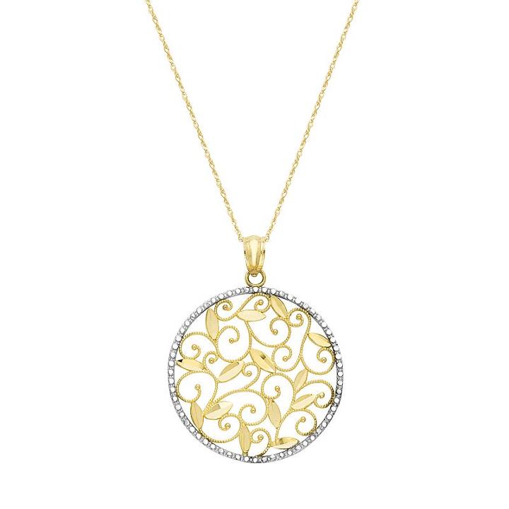 10k Gold Filigree Circle Pendant Necklace, Women's, Size: 18, Yellow
