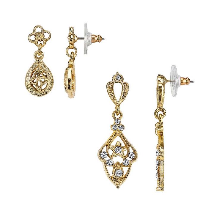 Downton Abbey Teardrop & Filigree Earring Set, Women's, White