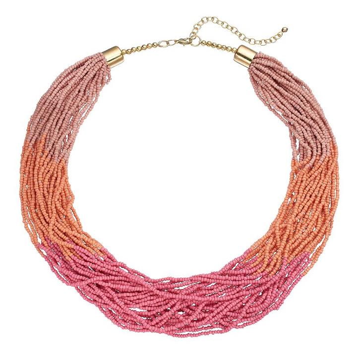 Ombre Seed Bead Multi Strand Necklace, Women's, Med Pink