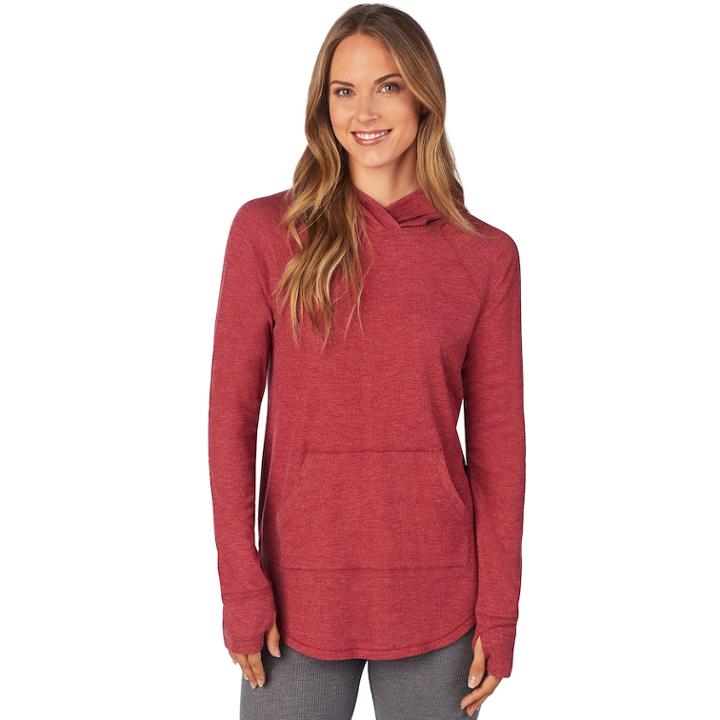 Women's Cuddl Duds Stretch Thermal Tunic Hoodie, Size: Medium, Dark Red