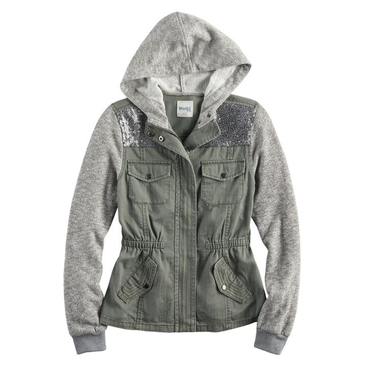 Girls 7-16 & Plus Size Mudd&reg; Sequin Yoke Utility Jacket, Size: 16, Dark Green