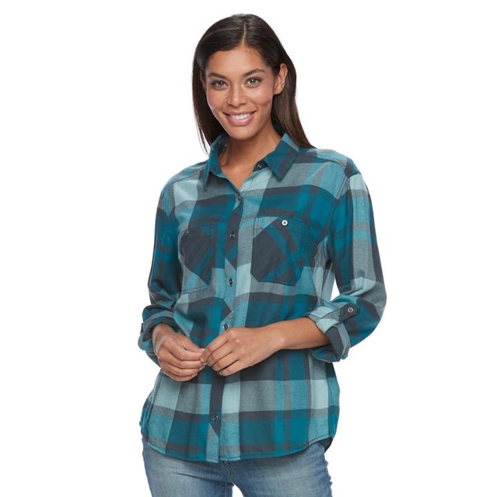 Women's Columbia Wildscape Flannel Plaid Roll-tab Shirt, Size: Xl, Blue Other