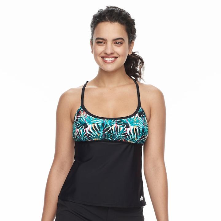Women's Adidas Painted Palms D-cup Tankini Top, Size: Medium, Red