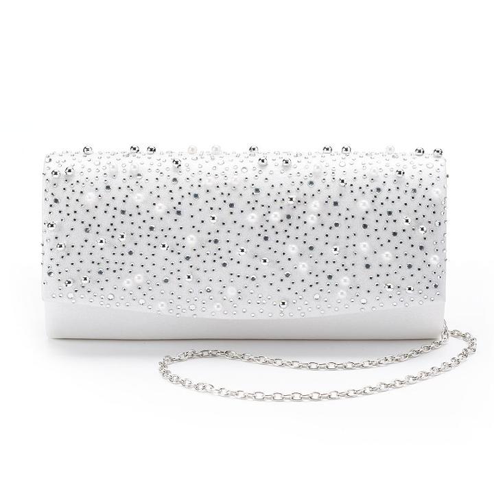 Lenore By La Regale Crystal Beaded Metallic Clutch, Women's, White