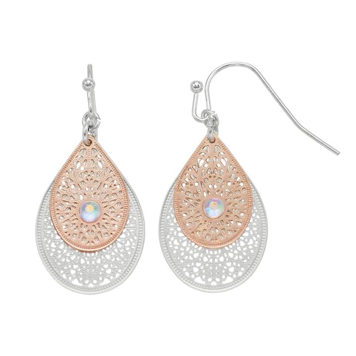 Lc Lauren Conrad Two Tone Filigree Double Teardrop Nickel Free Earrings, Women's, Multicolor