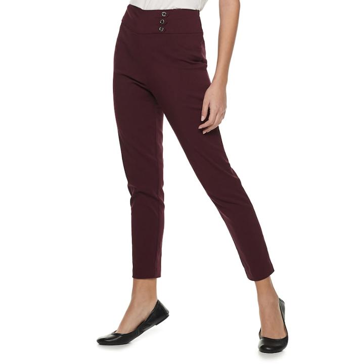 Women's Studio 253 Buttoned Millennium Ankle Pants, Size: Medium, Dark Red