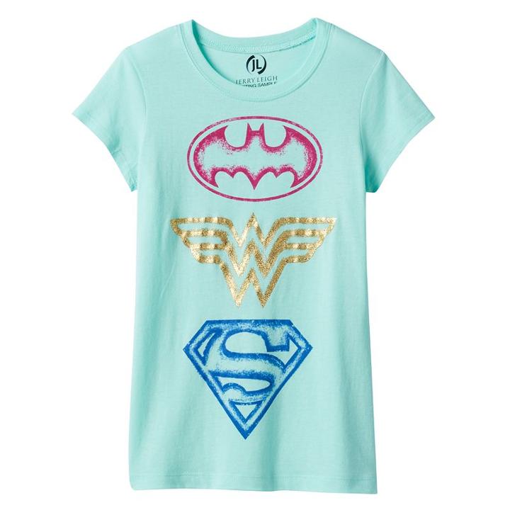 Girls 7-16 Batman, Wonder Woman & Superman Logos Graphic Tee, Girl's, Size: Small, Lt Green