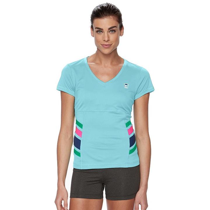 Women's Fila Sport&reg; Striped V-neck Tee, Size: Medium, Light Blue