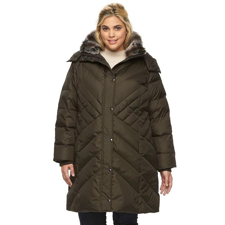 Plus Size Towne By London Fog Hooded Down Puffer Parka, Women's, Size: 1xl, Med Green