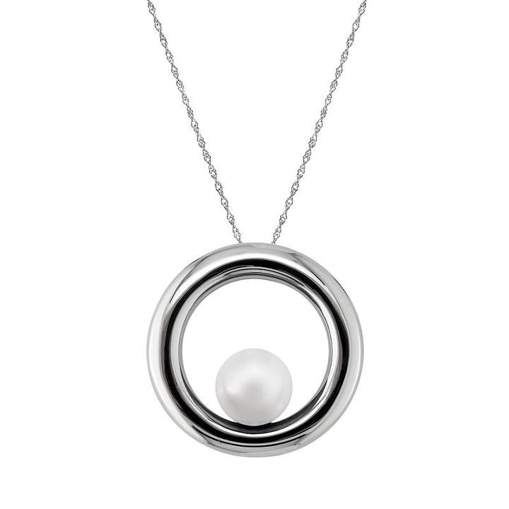 Sterling Silver Freshwater Cultured Pearl Circle Pendant, Women's, White