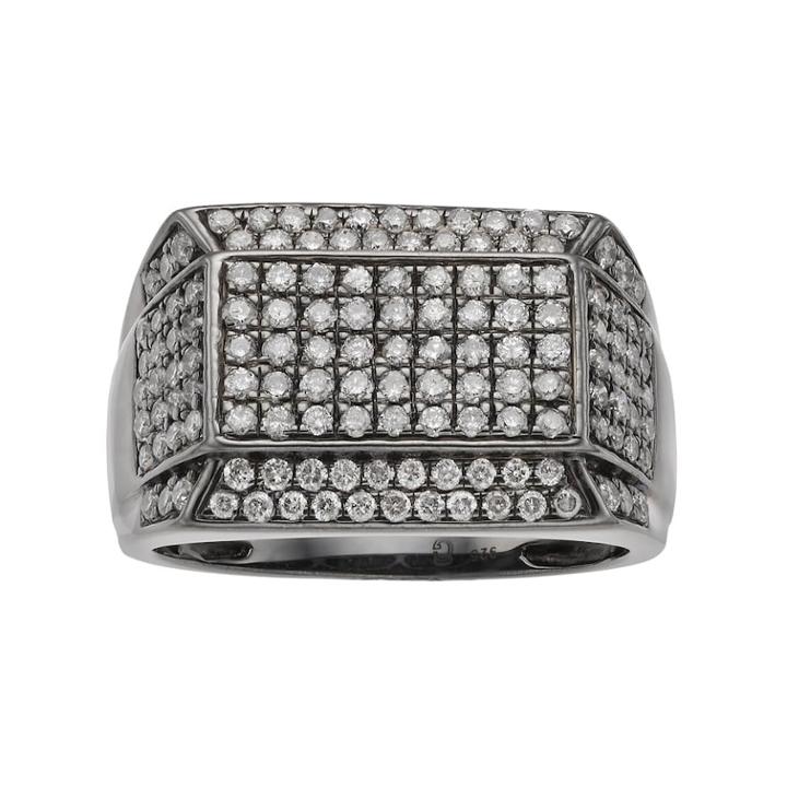 Men's Gunmetal Sterling Silver 1 1/2 Carat T.w. Diamond Pave Ring, Size: 10, White
