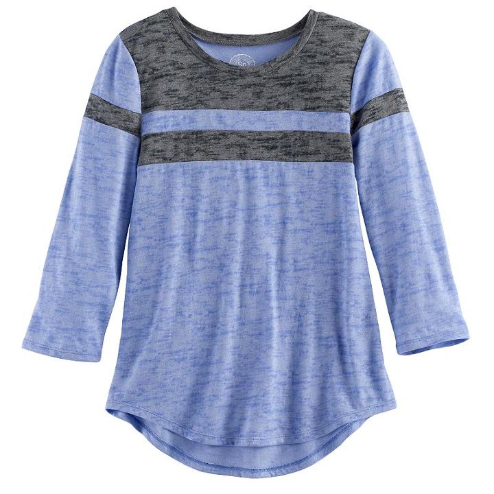 Girls 7-16 & Plus Size So&reg; 3/4 -sleeve Colorblock Football Tee, Size: 12, Med Purple